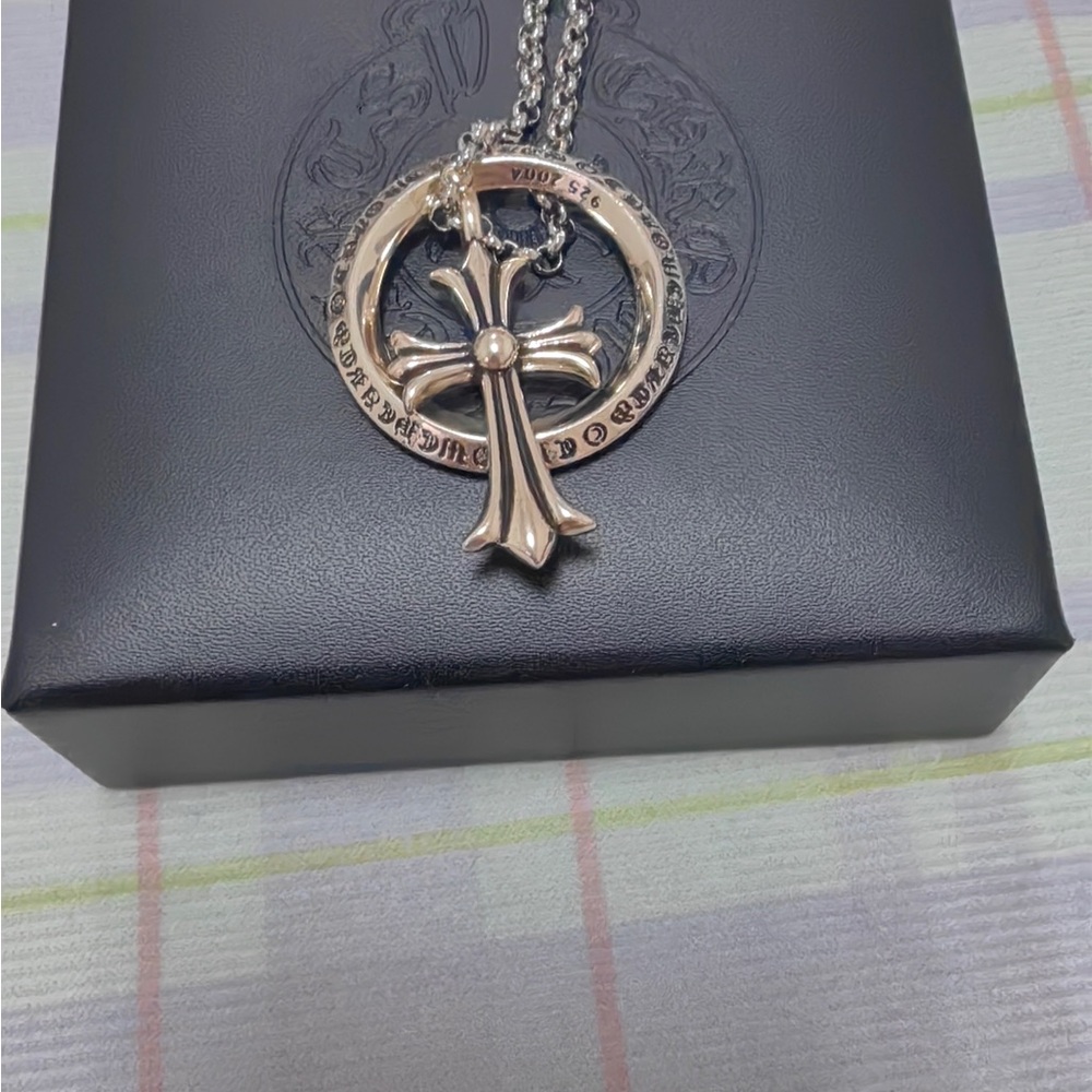 Polished Silver Cross Circle Pendant Necklace - Silver - Picture 2 of 4